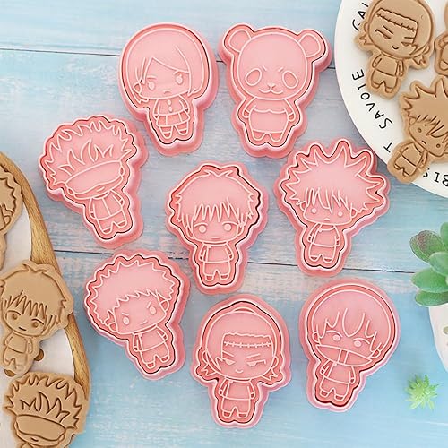 Miniatura 4 de Juego de 8 cortadores de galletas de anime, moldes estampados de Jujutsu para tartas, fiestas de cumpleaños de niños (cuerpo)