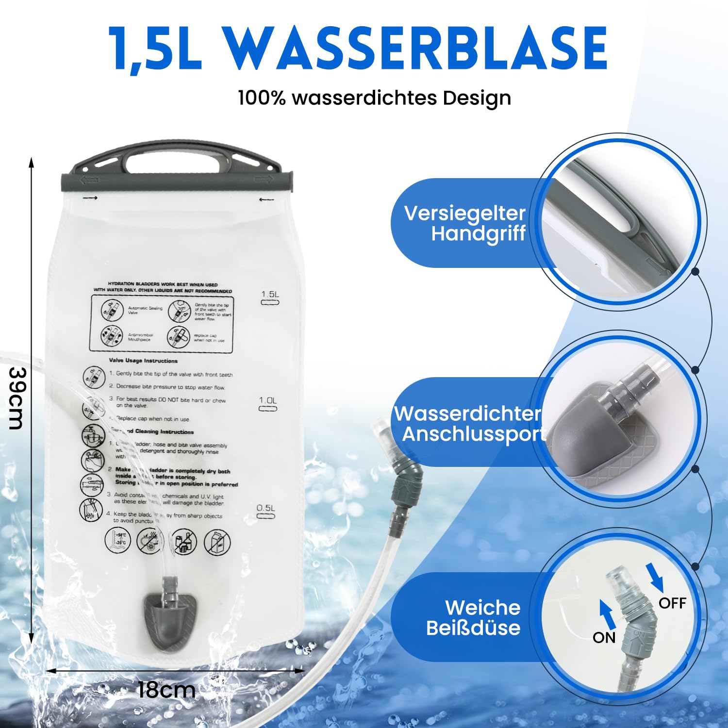 Laufweste mit Trinkblase 1,5L und Trinkflasche 500ml, Verstellbarer Ultra-Leichter Trinkrucksack für Damen und Herren, Funktionelle Laufrucksack für Marathons, Laufen, Radfahren, Wandern