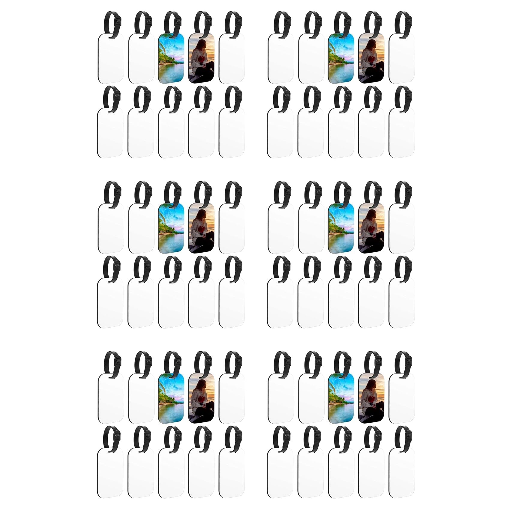 Vjsujehgy 60PCS Sublimation Blank Luggage Tags White Blank Travel Bag Baggage Tags with Strap Double Sided Suitcase Label Tag