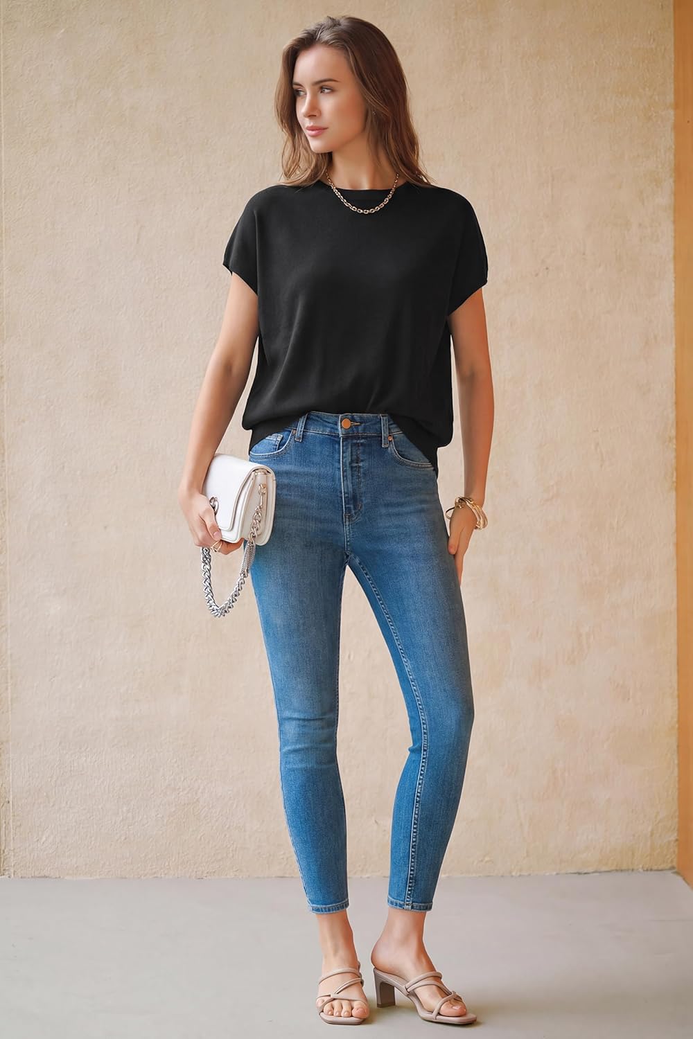 Arach&Cloz Women's Wool Blend Short Sleeve Oversized Sweater Business Casual Tops 2026 - Image 5