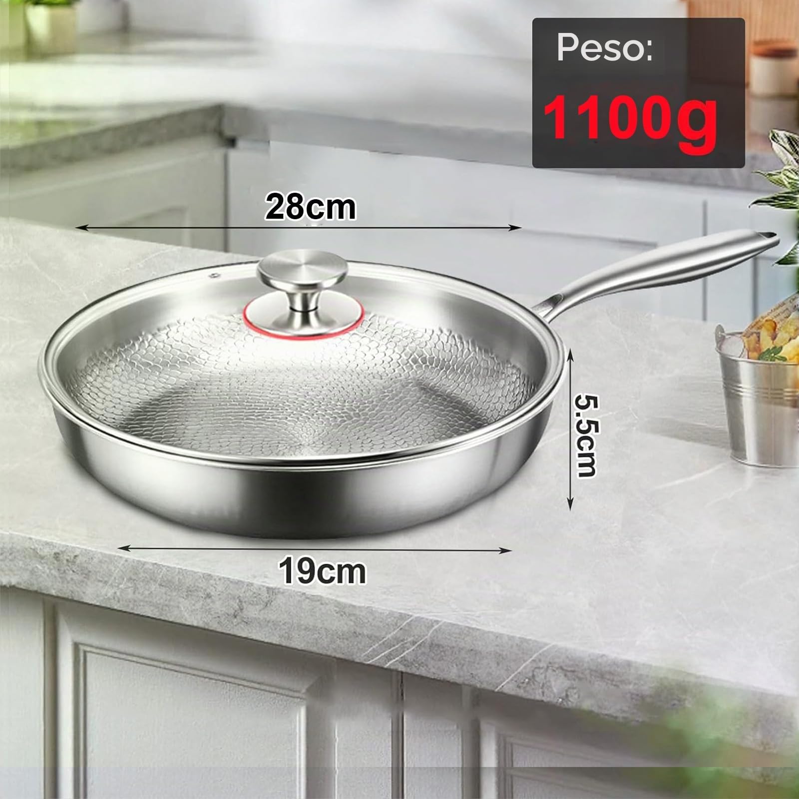 Padella in Titanio Non Rivestita, Padella in Titanio Non Rivestita, Padelle in Titanio Con Motivo Martellato per Cucinare, Upgrade Titanio Set Piatti E Pani Multifunzionali (28cm)