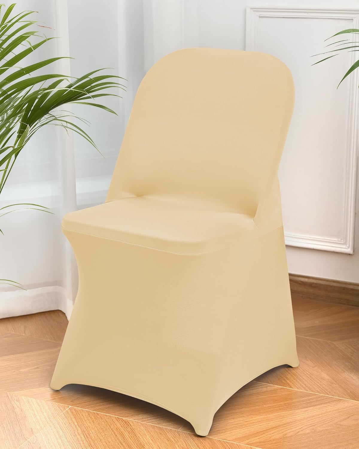10 Packs Champagne Spandex Stretch Folding Chair Covers for Wedding Party,Universal Fitted Washable Dining Seat Slipcovers Protector Decoration for Holiday Banquet Birthday Celebration Event