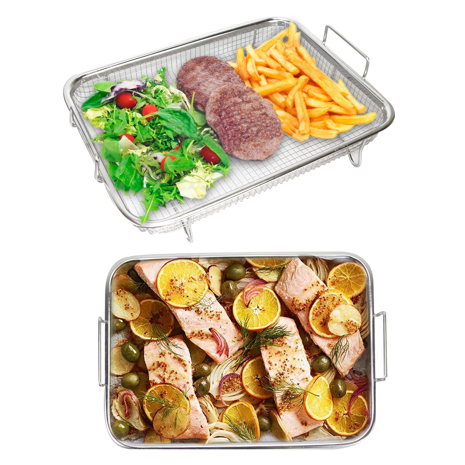 Panier Grill Acier Inoxydable 30x22x5cm - Pour Four, Grillage, Cuisson Healthy - Facile à Nettoyer