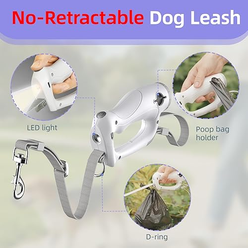 Miniatura 3 de Correa de perro no retráctil para perros con soporte integrado para bolsa de excrementos, diseño ligero, sin enredos, mango antideslizante y nailon