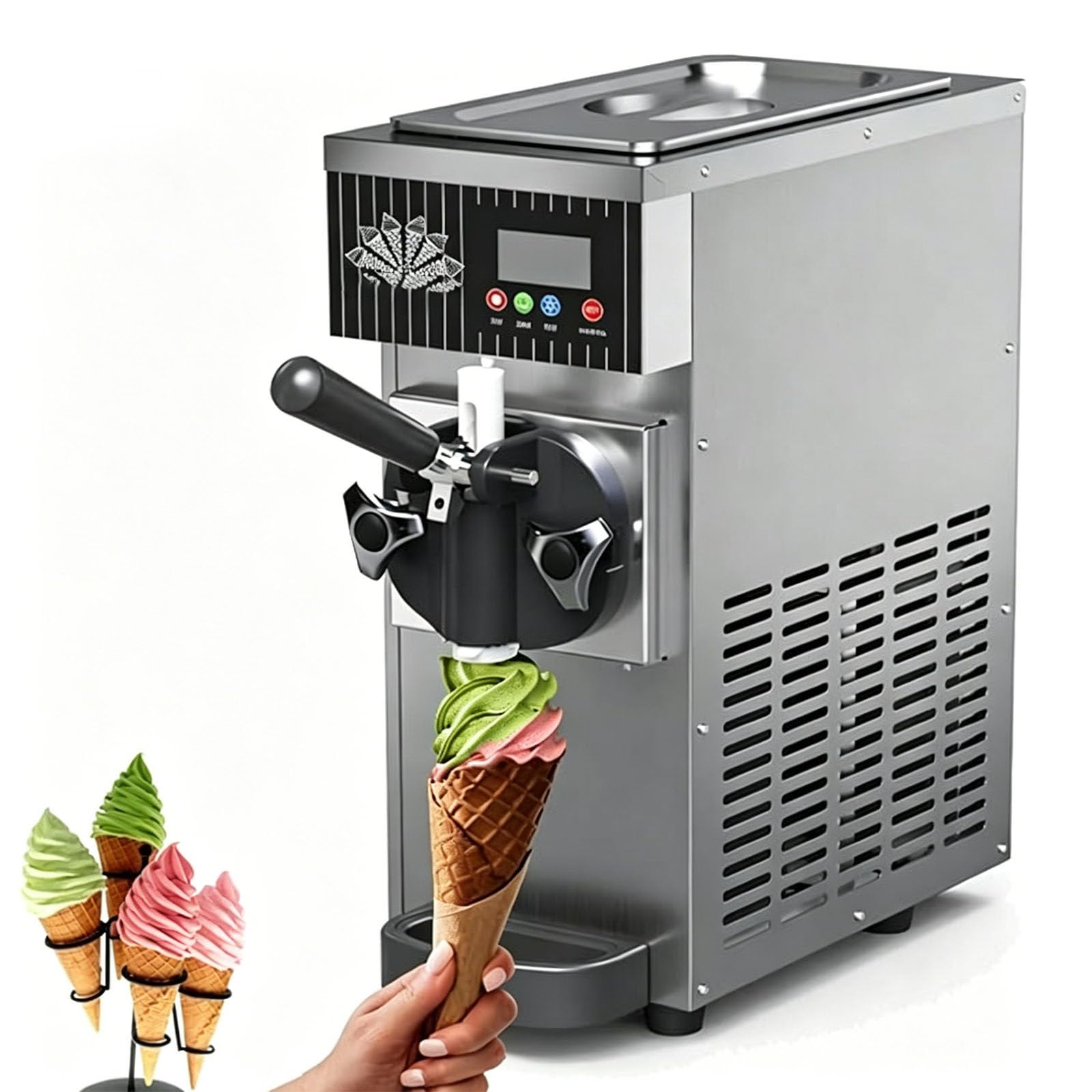 Machine À Glace Professionnelle Pour Particulier Et Commerce, Machine À Glace Italienne De Comptoir 450w, Réservoir 2,5l, Production 4-5l/H, Écran Led, Inoxydable Pour Fêtes Et Cafés Metallic
