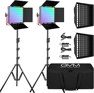 GVM 1200D 50W RGB LED Panel Video Light with Softbox Kit, Photography Lighting Kit for Studio with APP Bluetooth Control, 3200-5600K, Aluminum Alloy Shell CRI 97, 928 LEDs 18 Scenes, 2 Packs