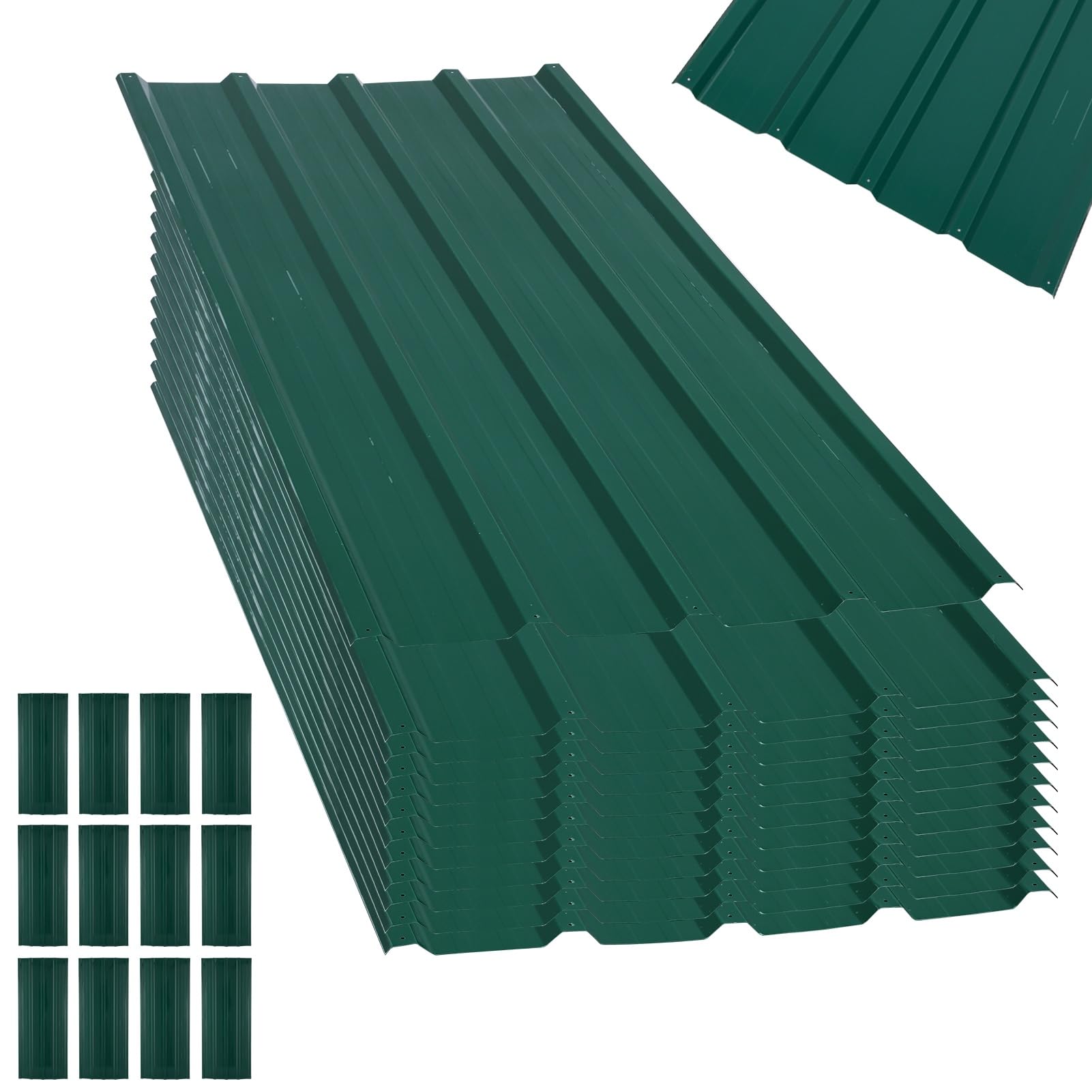 12 Piezas Acero Galvanizado Chapas Metalicas, 110 x 42cm 11 m² Panel Sandwich Tejado, Fácil Instalación, Chapa Tejado para Garaje Patio Cochera Cobertizo Jardín y Decoración Parede (Verde)