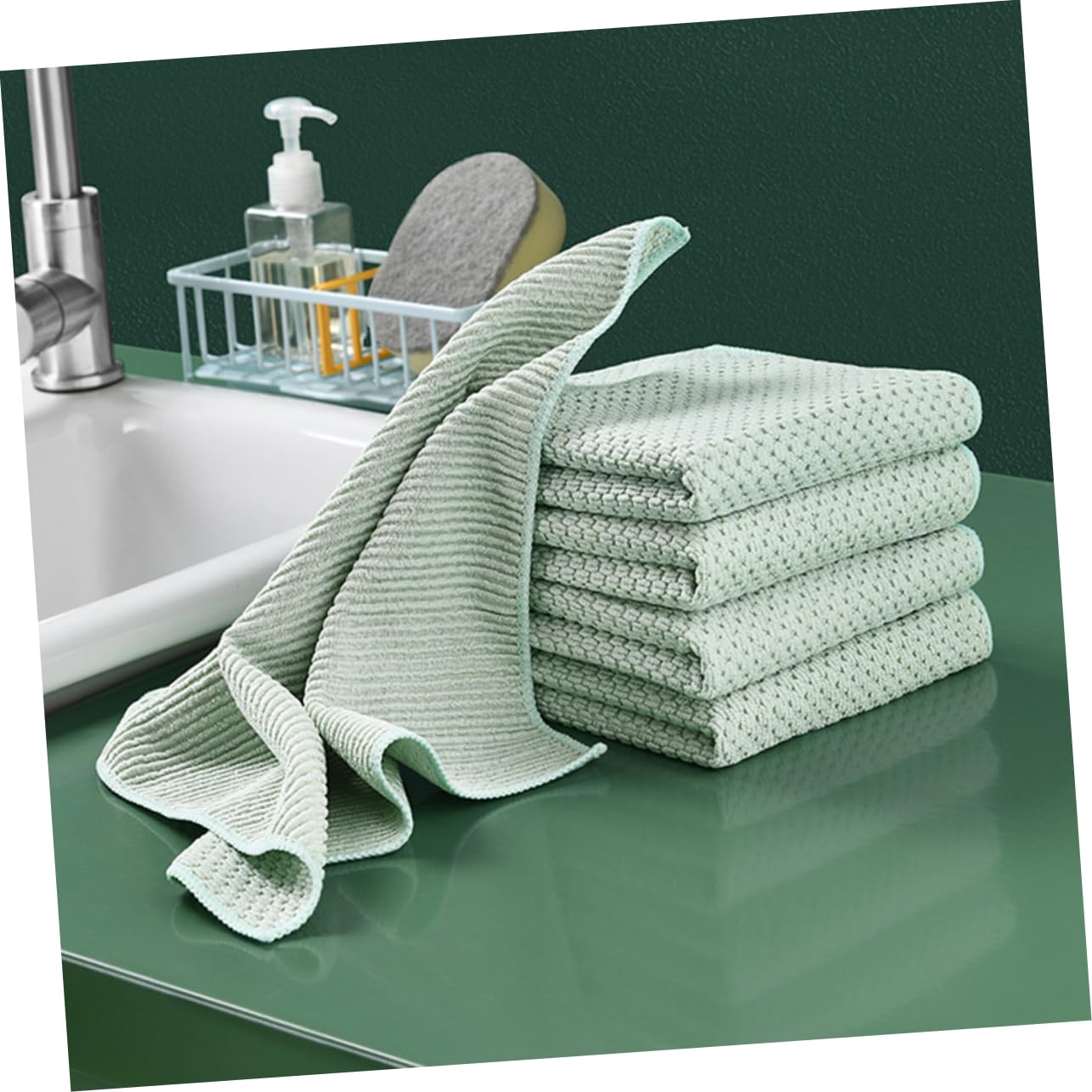 SHERCHPRY 3 Series Paquete De Paños De Cocina De Microfibra Verde Toallas De Limpieza para Utensilios Y Alta Absorción Y Poder De Limpieza para Cocina 5 Piezas X 3