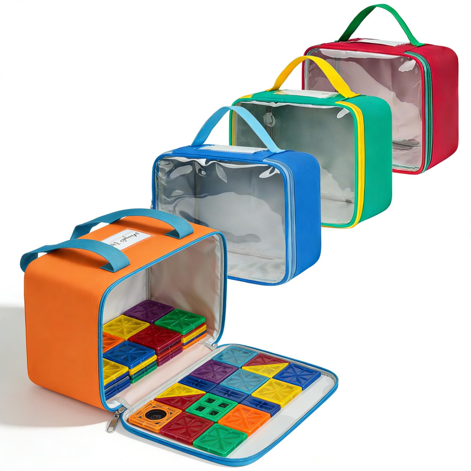 4 Pack Magnetic Tiles Storage Bag,Large Toy Storage Bags with Mesh & Label Pockets,Magnetic Tile Storage Bin with Zipper,Reusable Waterproof Toy Organizer Case for Board Game,Puzzle — image 1