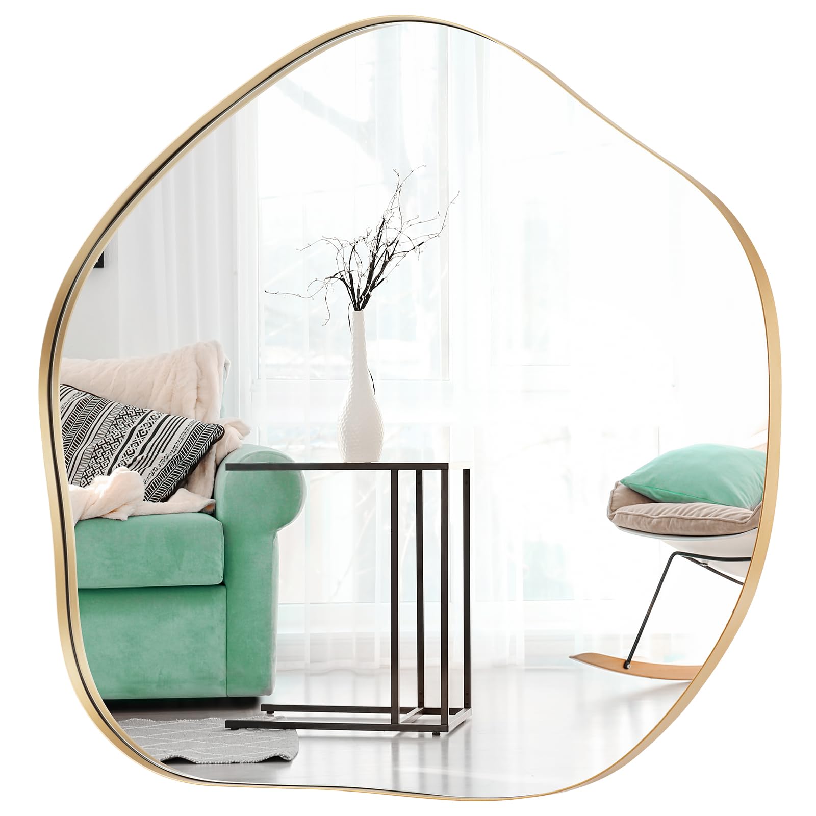 LIFEZEAL Specchio decorativo, irregolare con cornice in metallo, asimmetrica, da appendere in bagno o camera da letto, 75 x 70 cm