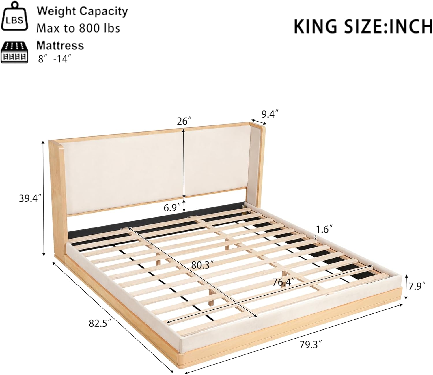 Merax Modern King Size Wood Platform Bed with Headboard, Mid-Century Floor Upholstered Bed Frame/No Box Spring Needed/Easy Assembly, Beige+ Nutural Beige+natural King
