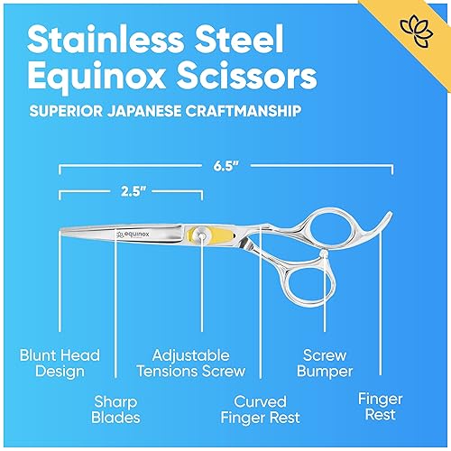 Miniatura 2 de Tijeras Equinox profesionales para cortar y emparejar cabello 65 pulgadas de largo con un tornillo de fino ajuste de tensión acero inoxidable