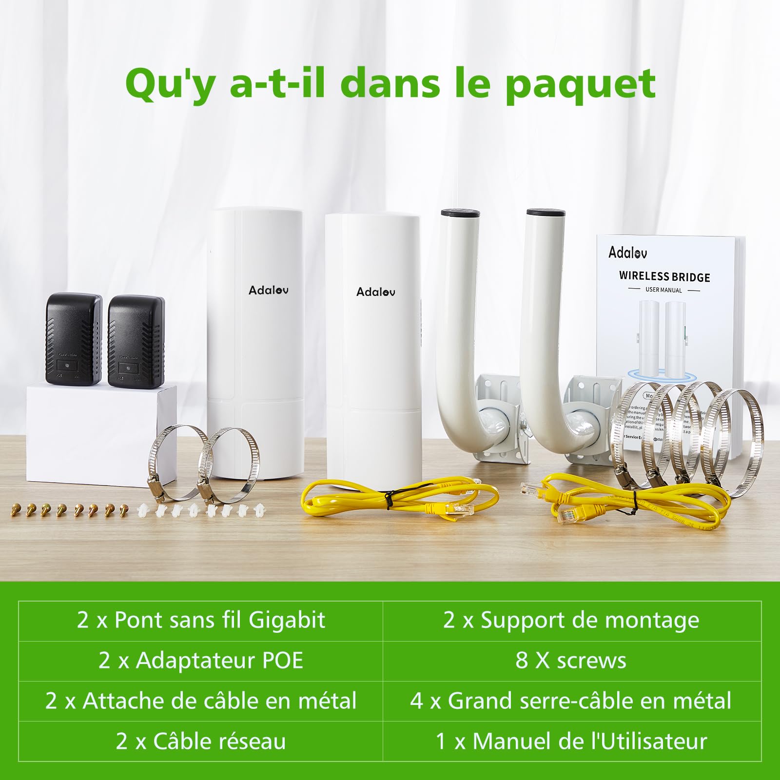 AdaLov CPE366 Pont sans Fil Extérieur Gigabit 5,8GHz WiFi 3KM PoE Étanche