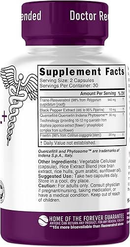 Miniatura 2 de Nutri Resveratrol Suplemento 1000 mg (Trans-Resveratrol de ultra alta pureza) - 15 veces más biodisponible con quercetina liposomal y fisetina -