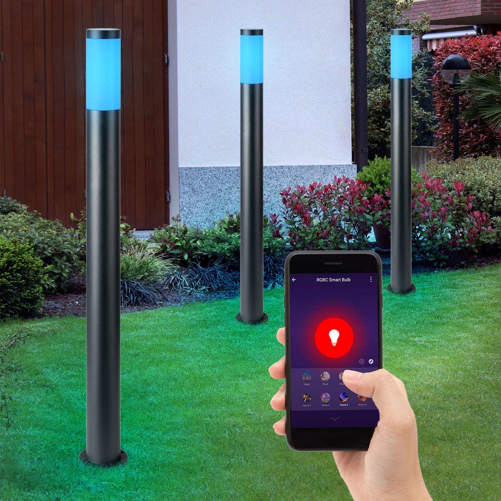 Smart Home RGB LED Außen Steh Lampe Edelstahl Säule Garten Wege Beleuchtung dimmbar Rasen Blumenbeet Vorgarten Stand Leuchte Sprachsteuerung App steuerbar über Handy