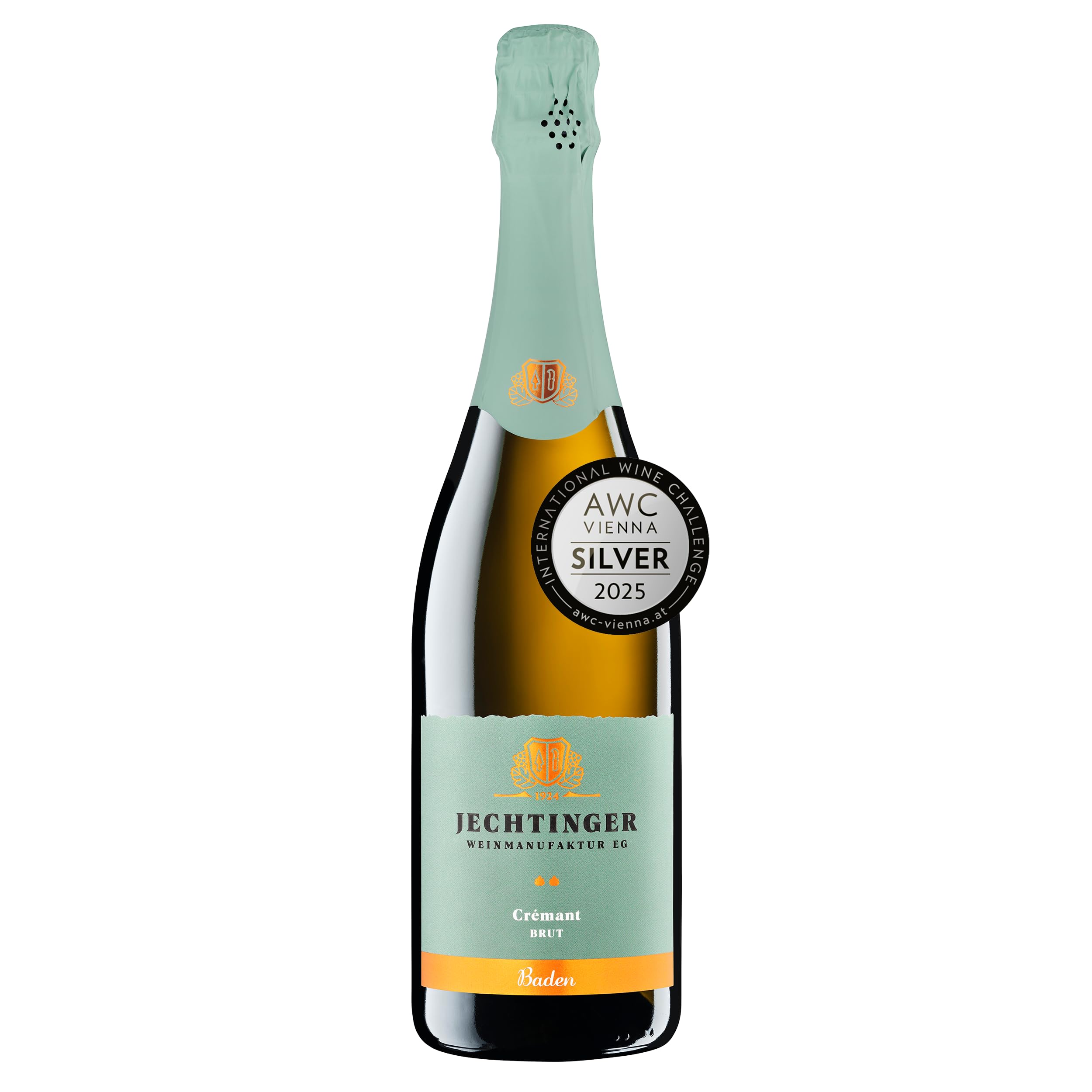 Jechtinger Cremant Brut - SILBER 2025 AWC Vienna - Klassische Flaschengärung - Winzer-Sekt trocken, frisch, lebhaft & feinperlig - Anbaugebiet Kaiserstuhl (1 x 0,75 l)