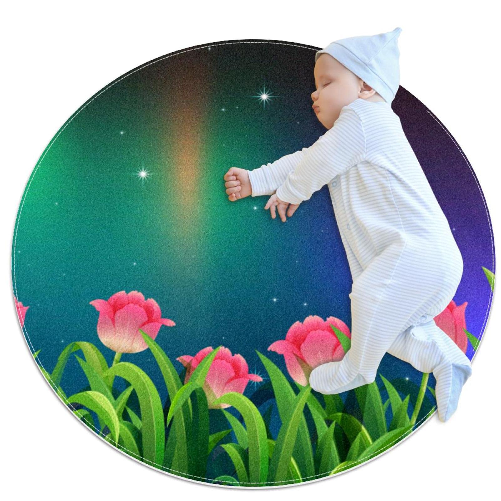Tapis de jeu pour enfants tulipes étoiles un tapis rond mignon de 80cm idéal comme cadeau de naissance