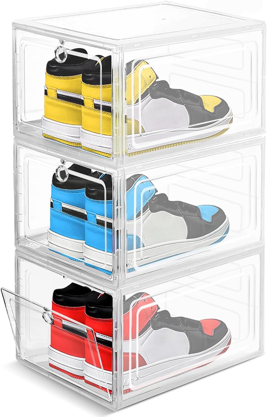 Boîte de rangement de chaussures en plastique transparent empilable de