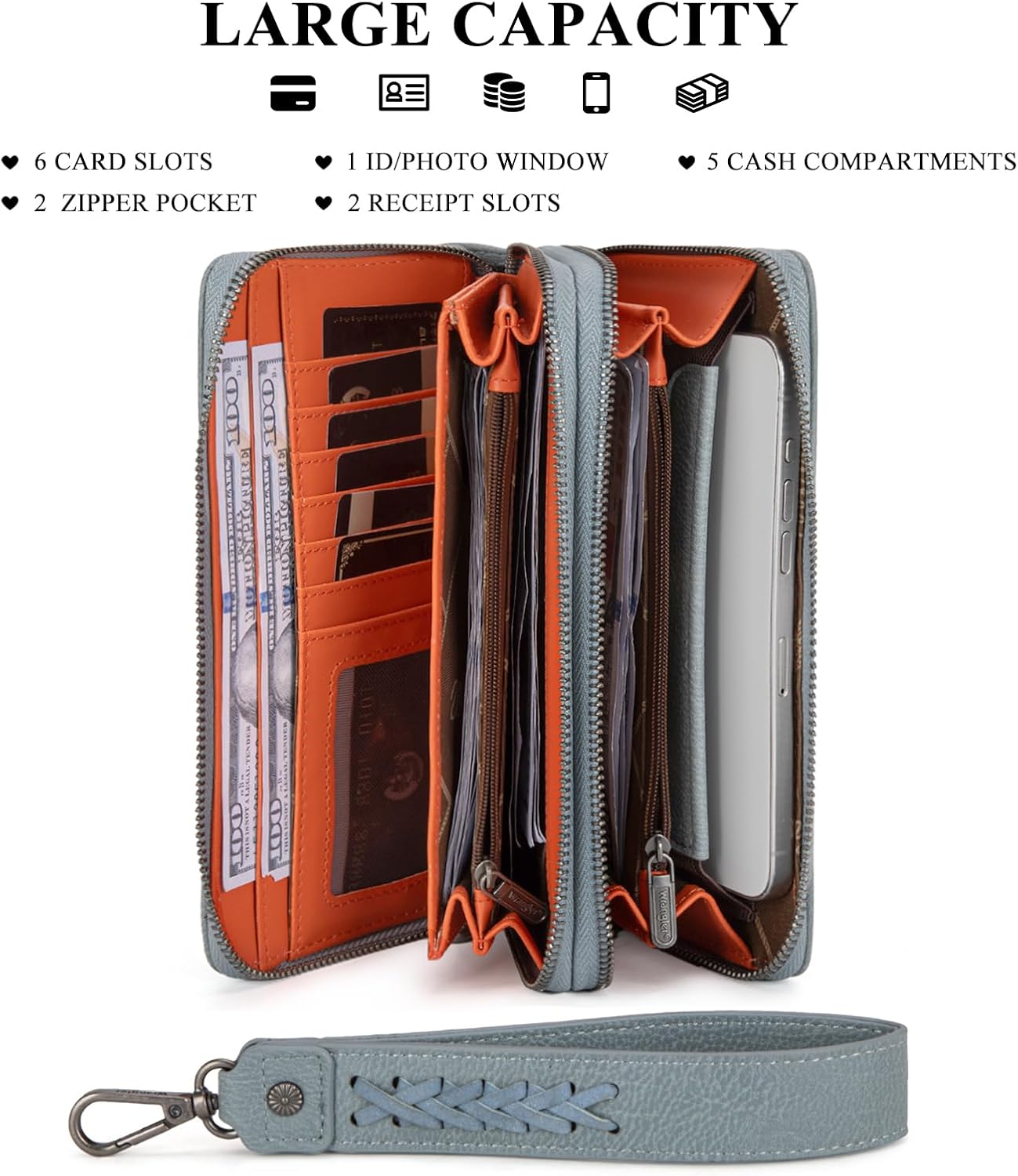 X Wrangler Women Wallets Wristlet Large Capacity Women's Wallets, Card Cases & Money Organizers Wristlet Clutch Purse with Smooth Zipper - Image 3