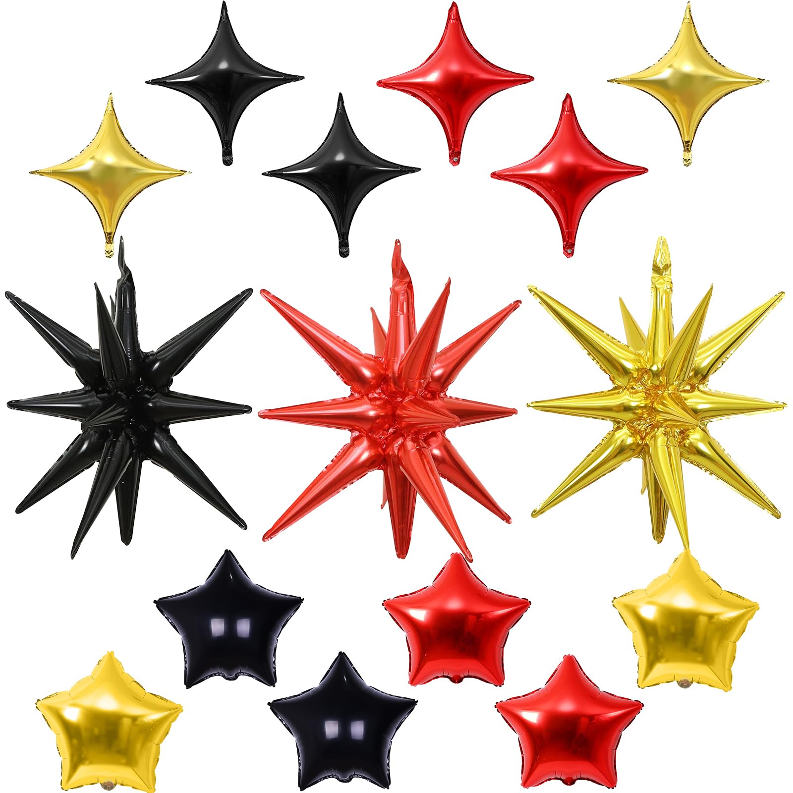 Froova Star Balloons, 22in Red Black and Gold Star Balloons Foil 10in 4-Pointed & Pentagram Balloon for Graduation New Year Birthday Casino Movie