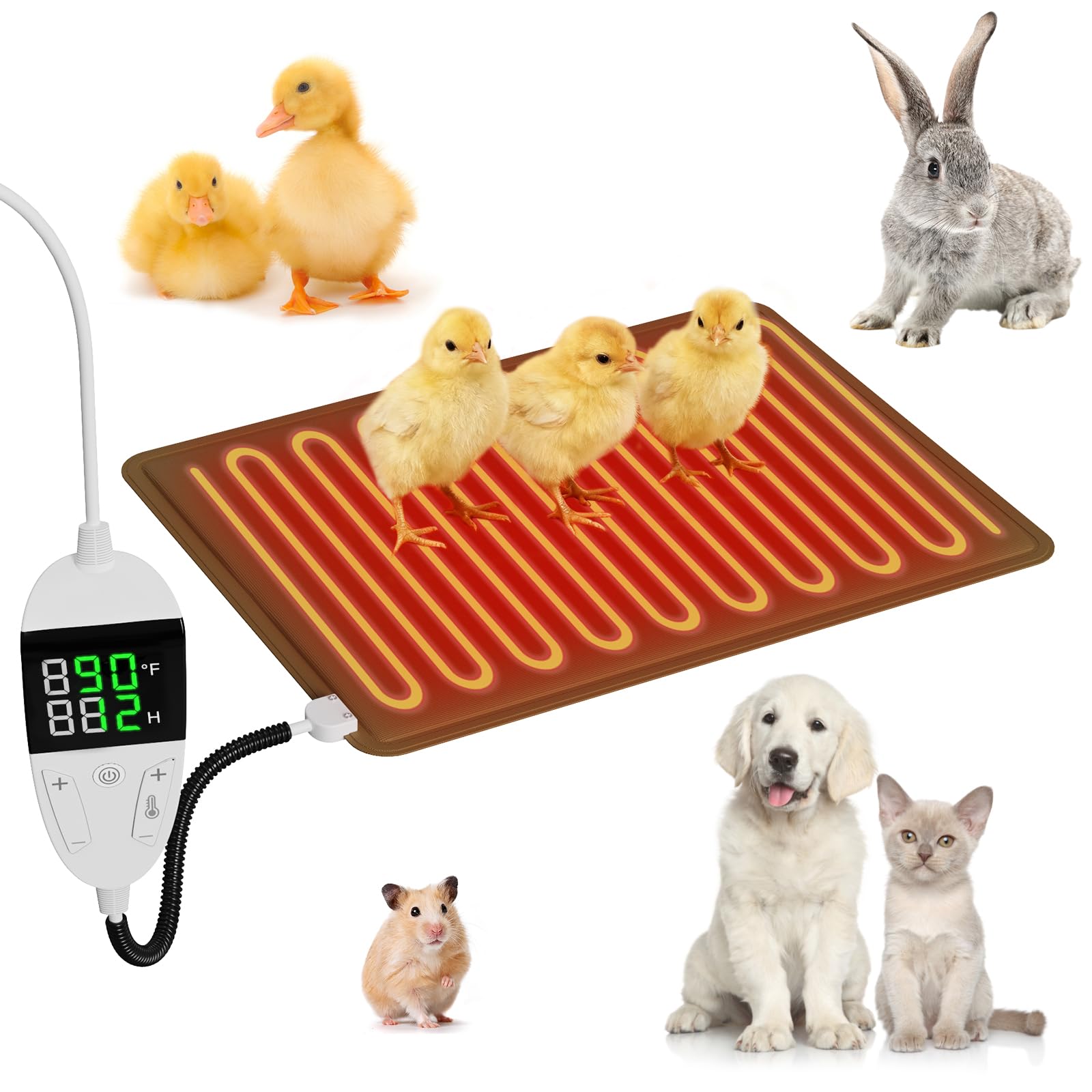 Tapis chauffant pour poulet 40x50cm avec thermostat réglable et minuterie intégrée