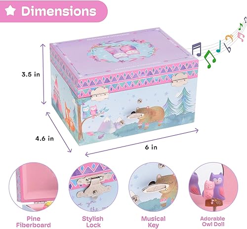 Miniatura 3 de Jewelkeeper Caja de almacenamiento de joyería musical para niña con búhos giratorios, diseño de bosque, Twinkle Twinkle Little Star Tune