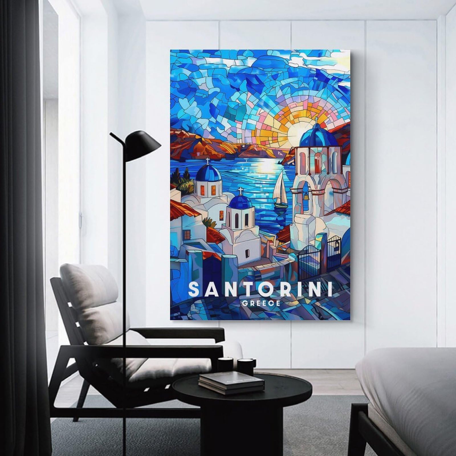 Junmoney Santorini Decorative Canvas Print 24x36inch(60x90cm), for Corridors, Hallways Or Apartment Entries, Decorative Wall Art for Narrow Spaces