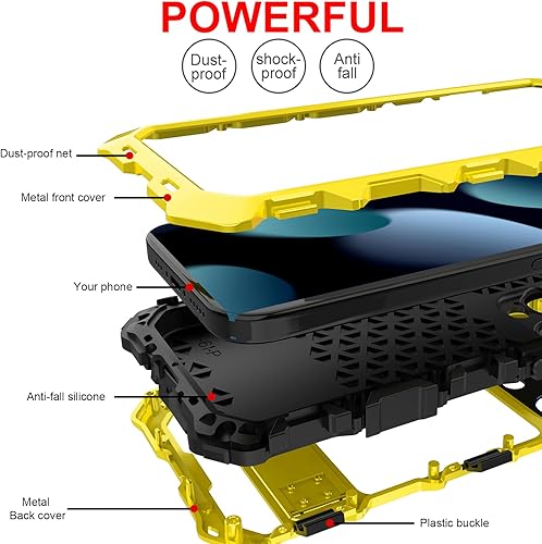 Miniatura 2 de Funda de metal de grado militar compatible con iPhone 15, con protector de pantalla, cuerpo completo, a prueba de golpes, a prueba de polvo, carcasa