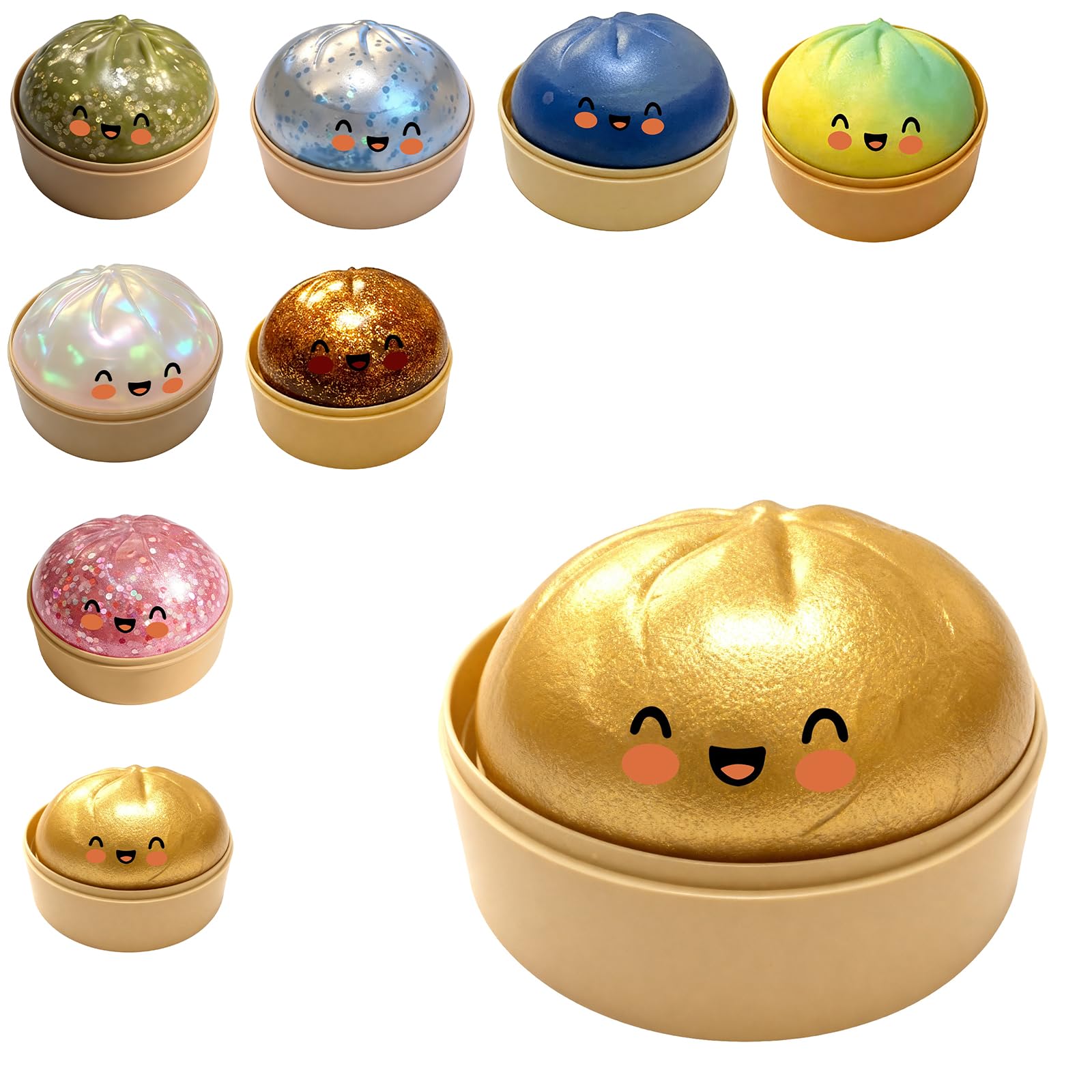 Dumpling Squishies, Mystery Glitter Dumpling Squishies Box, Colorful Dumplings Stress Balls Fidget Sensory Toy, Soft Squeeze Decompression Dough for Anxiety Relief Fidget, Easter Basket Stuffers (C)