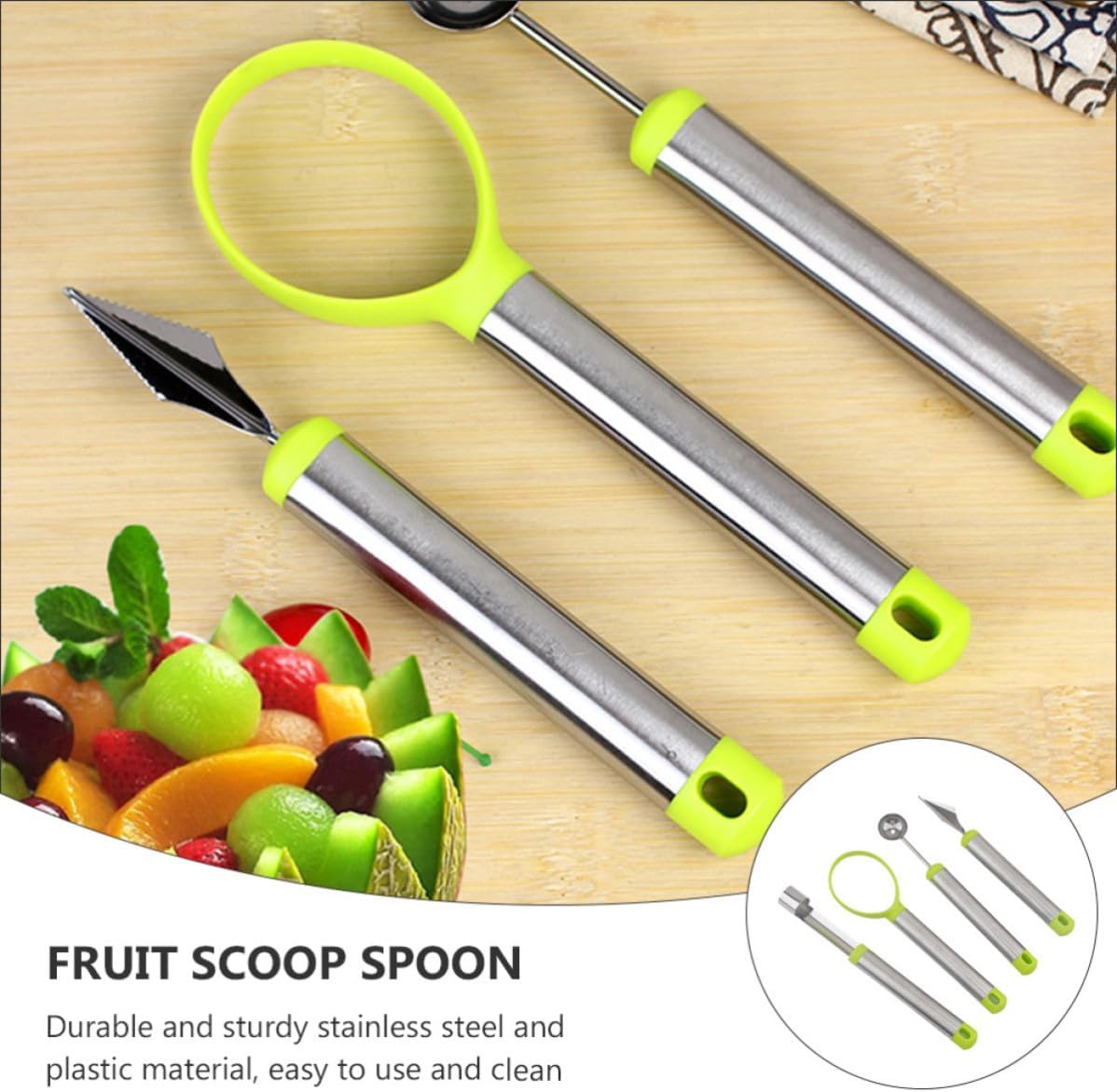 Melon Baller 4pcs Set Stainless Steel Plastic Xmas Fruit Scoop Spoon