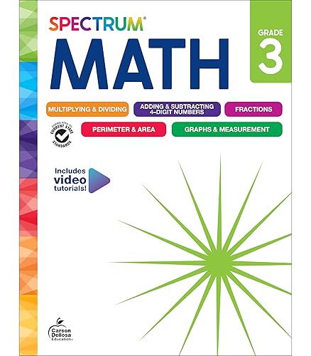 Spectrum 3rd Grade Math Workbook, 3rd Grade Math Workbooks for Kids Ages 8 to 9, 3rd Grade Math Workbook Covering Fractions, Multiplication, Division, and More, Math Classroom &amp; Homeschool Curriculum