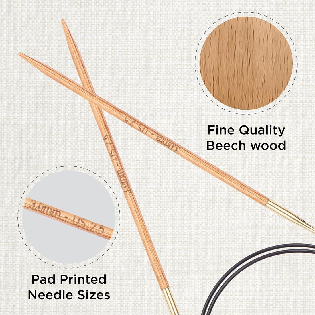 KnitPro Basix Beech Fixed Circular Needles 40" (100cm) | US Size 2.5 (3mm)