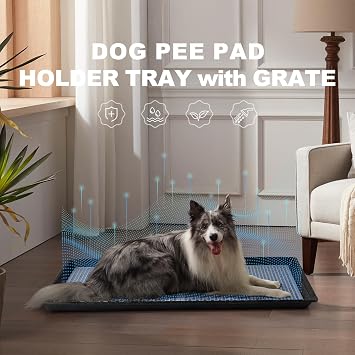 HQ4us Dog Pee Pad Holder Tray with Grate 4534, Large Dog Litter Box Toilet, Puppy Pee Pad Holder, Less Mess, Potty Indoor Outdoor for Balcony