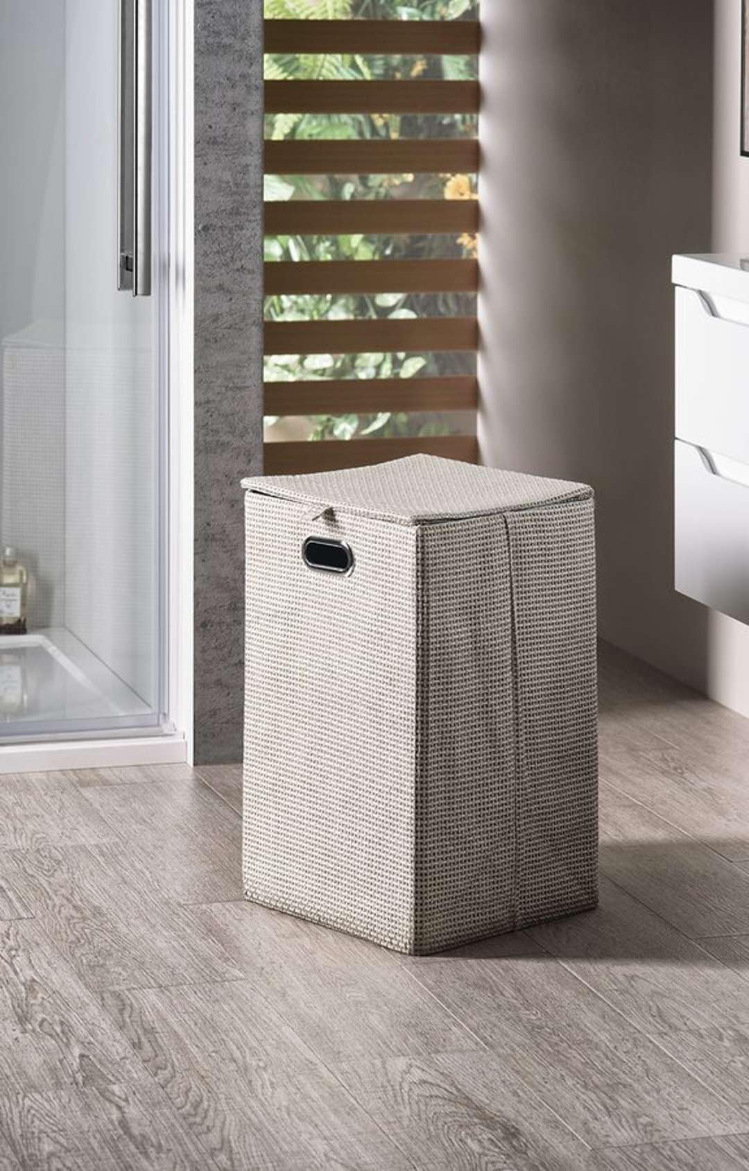 Gedy Beige, Lavanda, Cesto portabiancheria, Contenitore Rafia/Nylon, Misure 16,58X35X35 cm, Organizzatore Bagno con Design R&S, 2 Anni di Garanzia, Unica