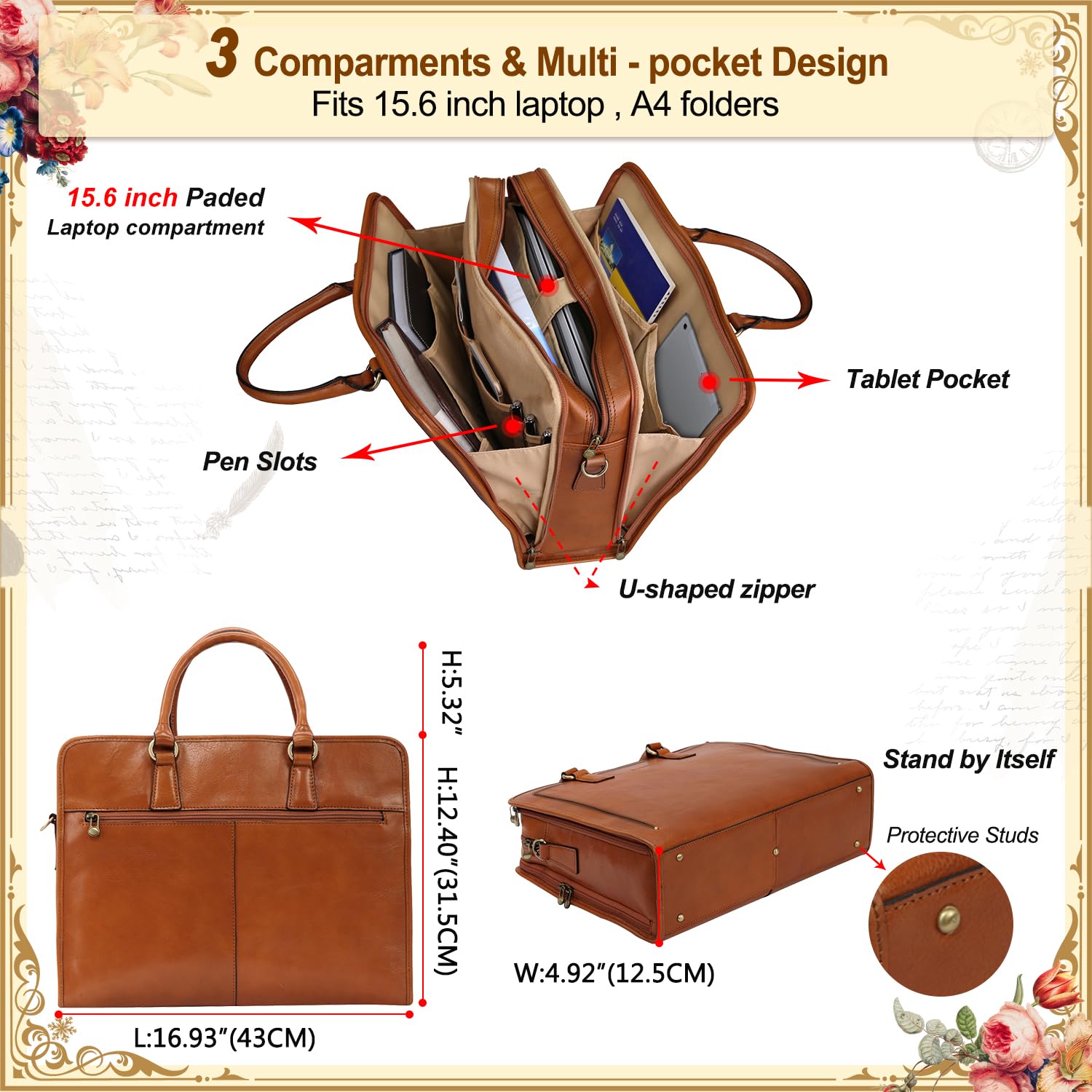 Banuce Vintage and Stylish Genuine Full Grains Italian Leather Briefcase for Women Laptop Bag Business Work Bag