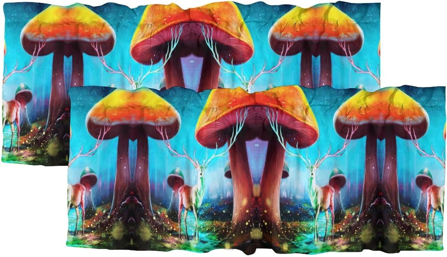 Brebasf Vintage Wild Deer Valance for Window Curtains,Abstract Deer Animal Watercolor Plant Leaf Rod Pocket Curtains Valance Window Treatment 54x18inch,2Pcs