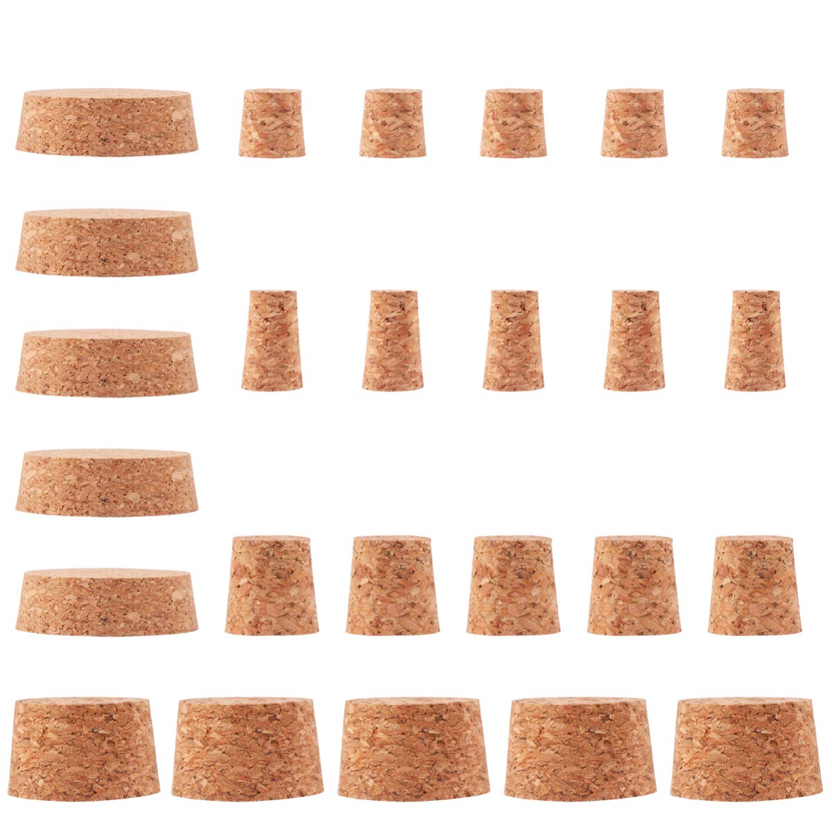 NOLITOY Piercing Cork 25 Pcs Wine Bottle Cork Stoppers Wooden Tapered Cork Plugs Replacement Corks Assorted Corks for Wine Bottle, 5 Sizes Bottle Plug