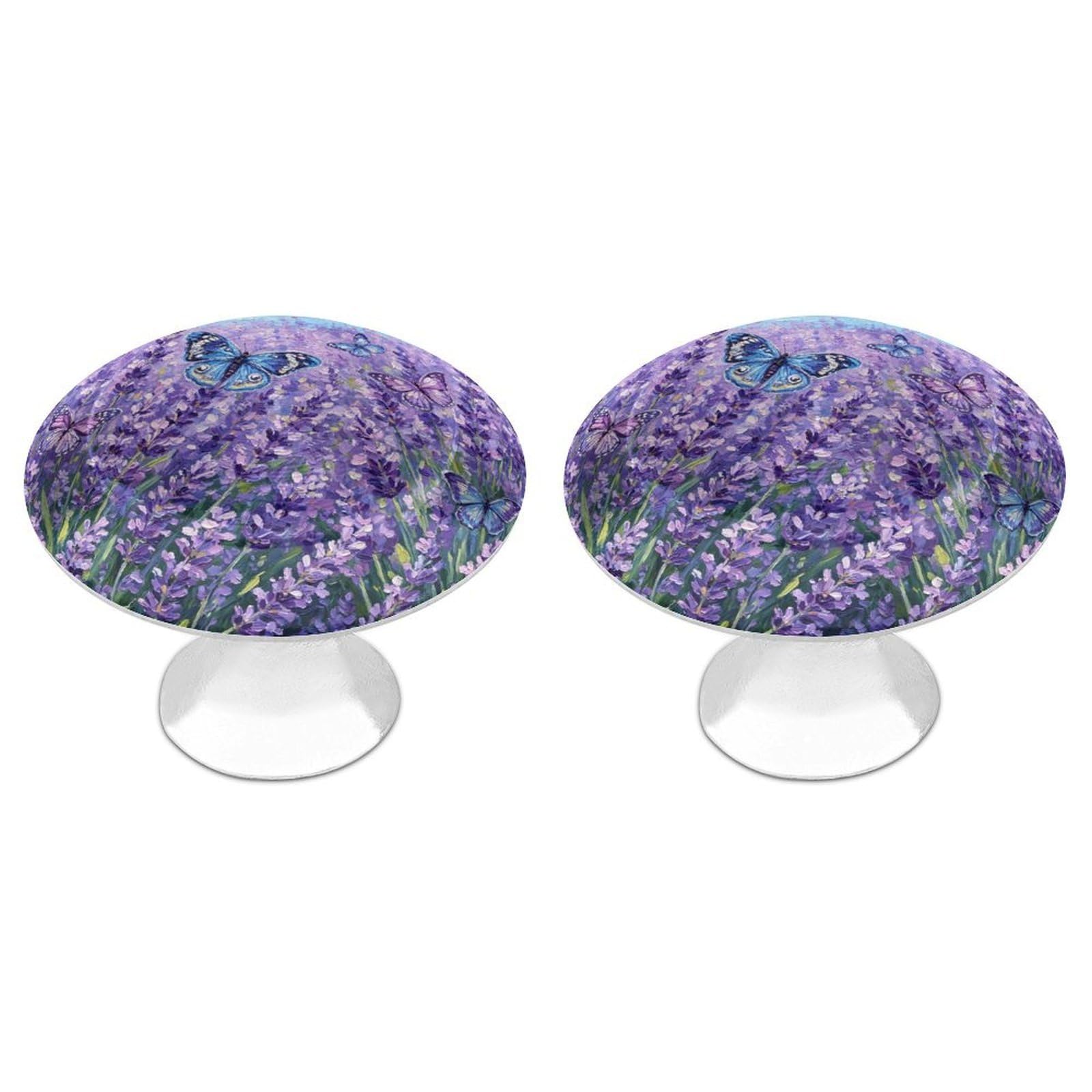 Btcowzrv Style Lavender Field With Butterflies 2 Pack Cabinet Knobs Drawer Pulls