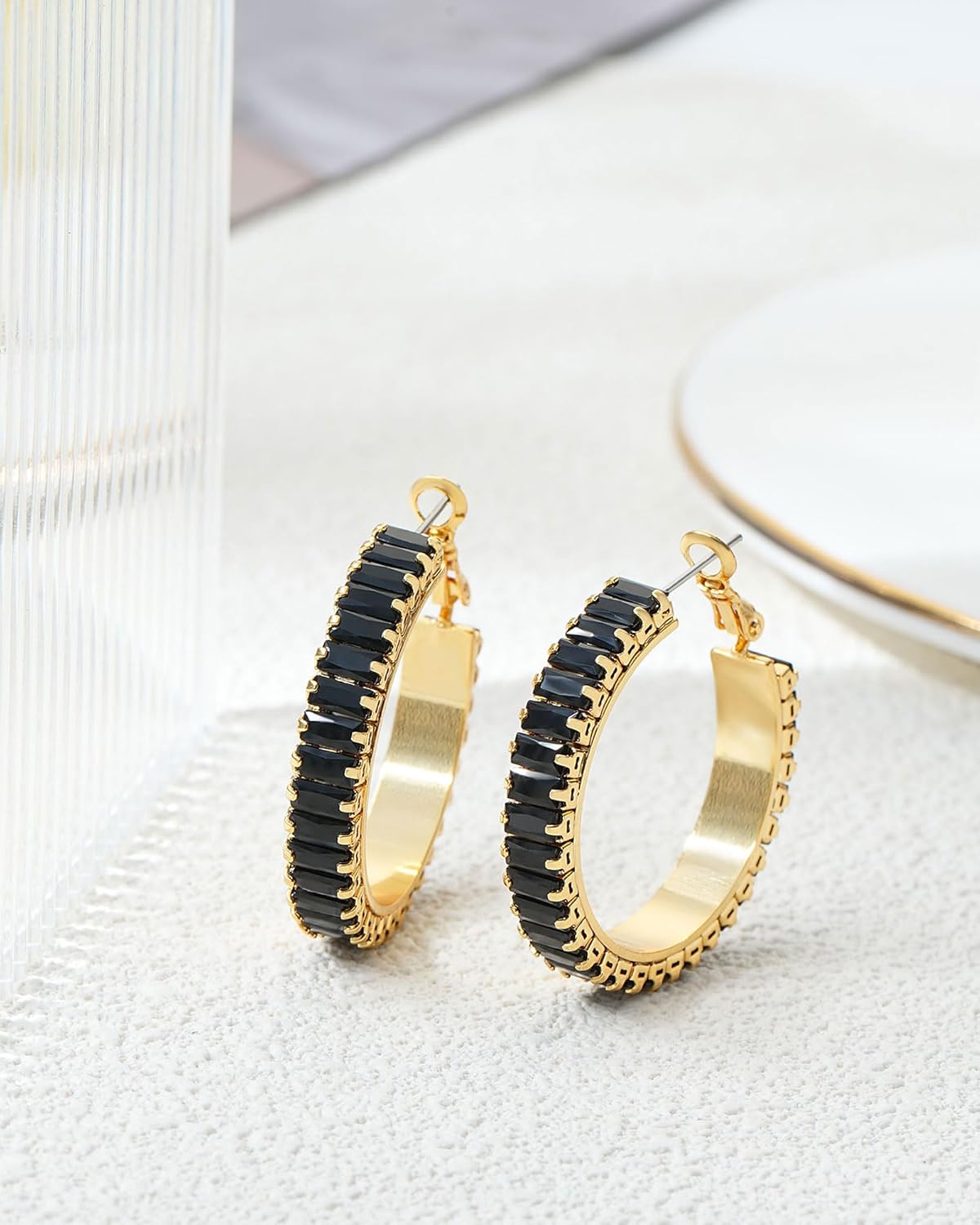 Lourny Gold Crystal Hoop Earrings for Women Trendy, 18K Gold Plated Chunky Big Cubic Zirconia Earrings Hypoallergenic Thick Earrings - Image 6