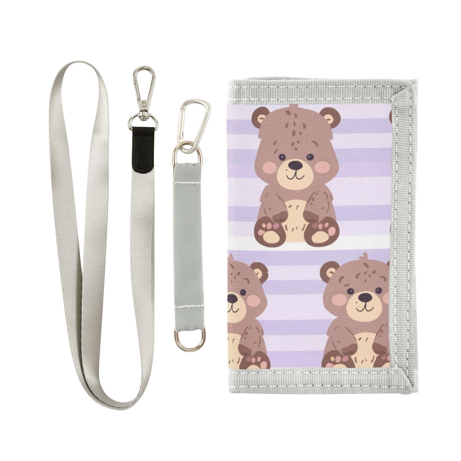 Yoogain Cartoon Cute Small Bears Light - Purple Stripes mens travel wallet gifts for young cool billfold with lanyard