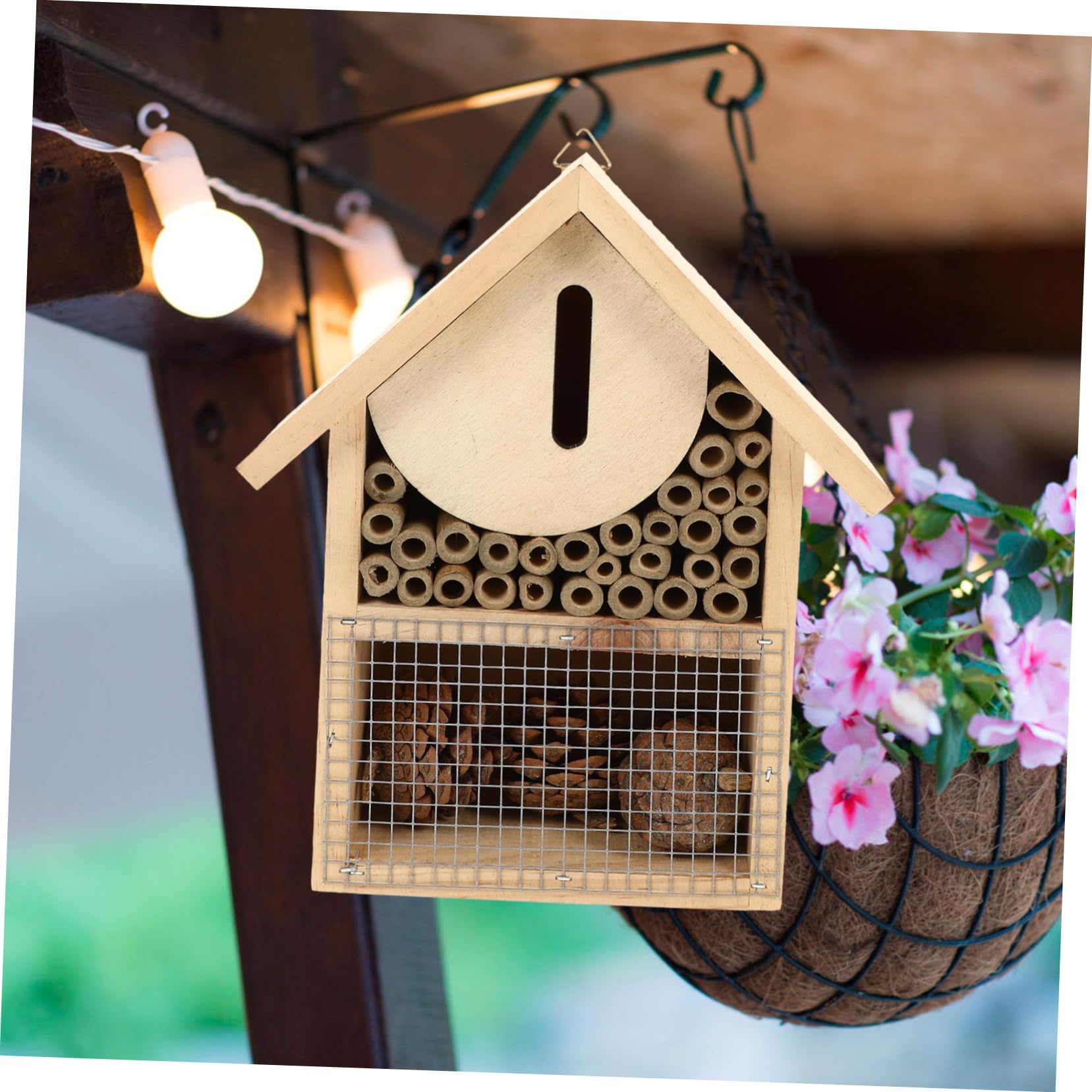 Casa per Api in Legno Sospesa Gancio, Rifugio per Insetti da Giardino Esterno