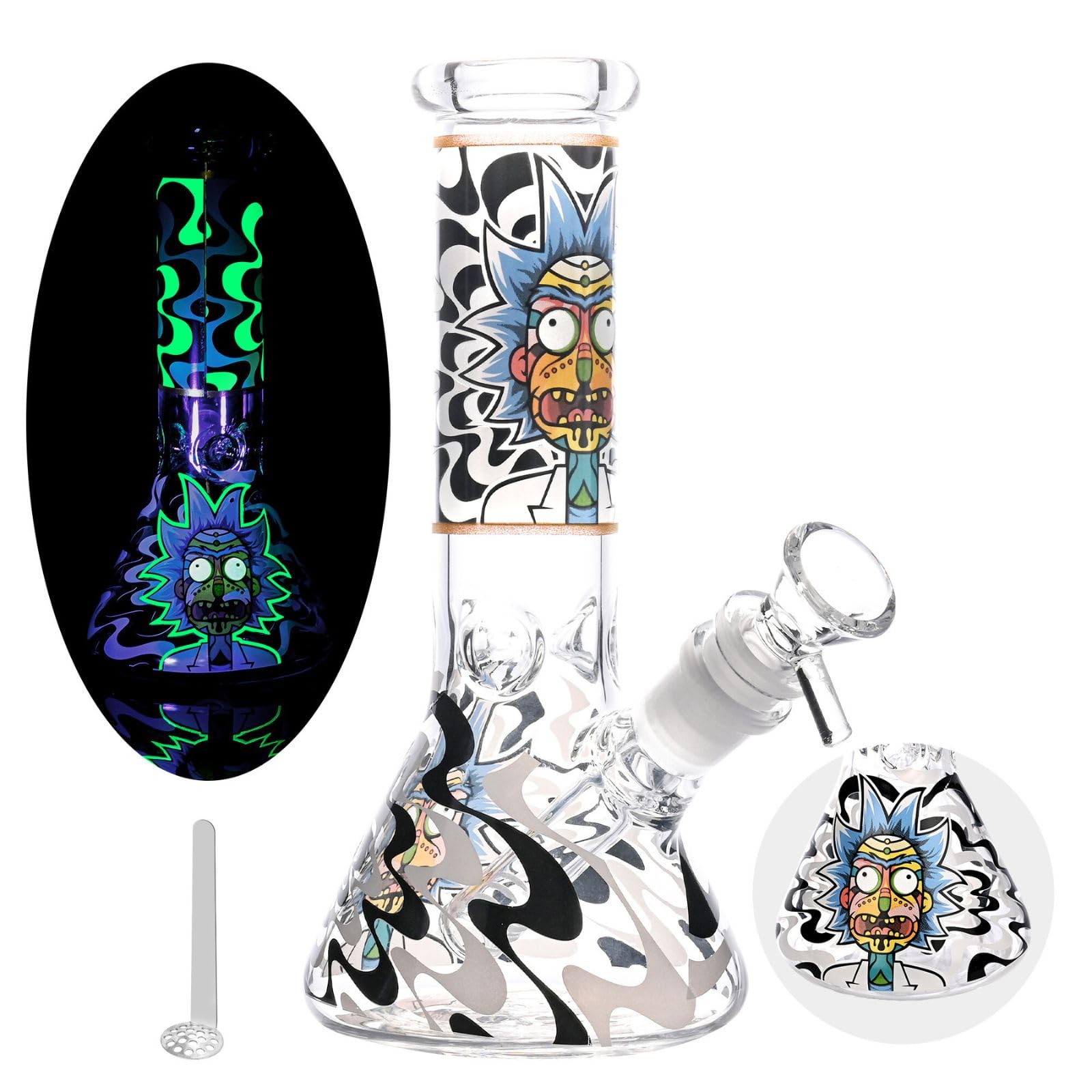 Chillbong 20cm Glasbong avec bol de 14,5 mm, poids 350g, verre résistant artisanal, tuyau de récipient de filtrage - Jade White