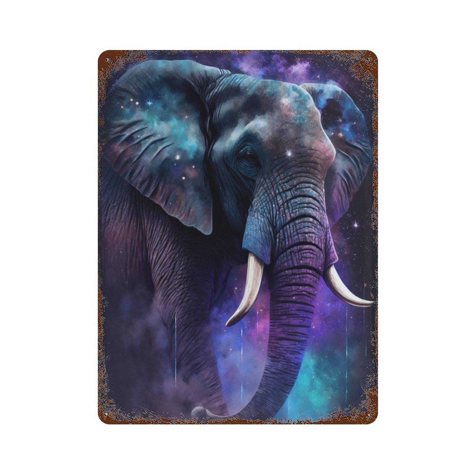 Retro Metal Sign with Cosmic Elephant Art Print-8 Design 15.7"x11.8", for Pub, Kitchen And Man Cave Decor, Rustic Home Decor