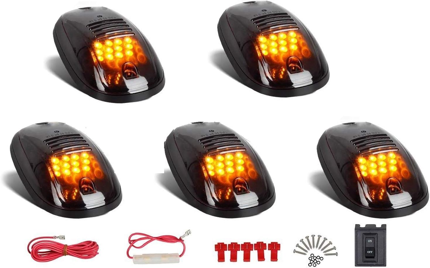 5 Pcs Smoked Lens 9 Amber LED Cab Marker Clearance Light Roof Running Light Assembly For 2003-2016 Dodge Ram 1500 2500 3500 4500 5500