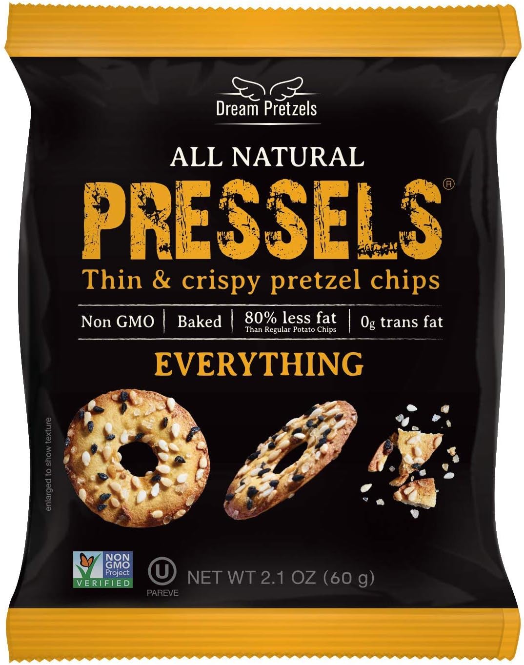 Pressels Baked Pretzel Chips [Everything], Mini Seasoned Pretzels in 8 pack of 2.1 oz, Individual Pretzel Snack Packs, Crunchy Savory Vegan Pretzel Thins