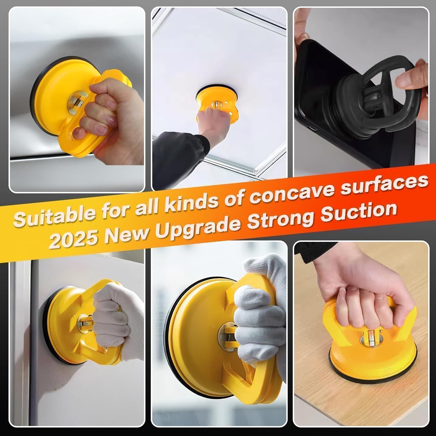 HORFUTY Car Dent Puller 3 Pack Dent Puller Powerful Car Dent Removal Kit Suction Cup Dent Puller for Car Dent Repair Dent Remover Tool for Car Body,Tiles Lifting,Objects Moving,Screen (Yellow+Black) — view 6