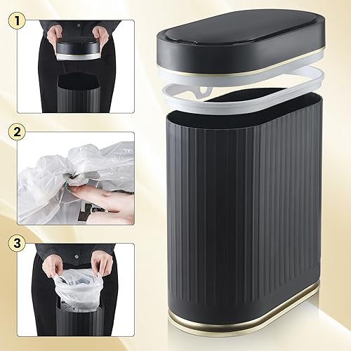 Miniatura 7 de ELPHECO Basurero de baño con tapa de 2 galones con sensor de movimiento, cubo de basura pequeño de 7.5 litros, decoración de baño, impermeable,