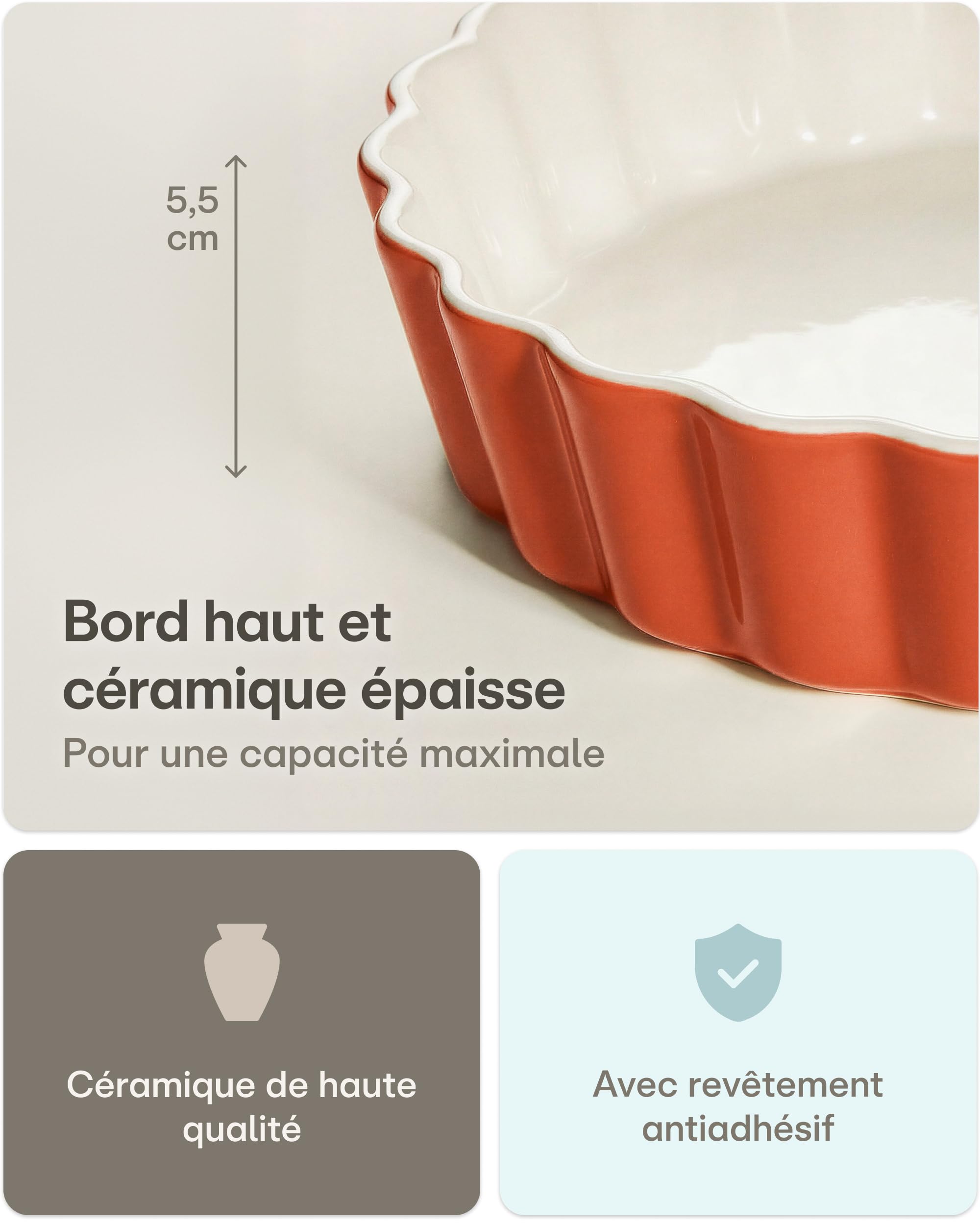 Praknu Plat à Tarte en Céramique - (Ø 28cm Moule à tarte) - Avec Revêtement Anti-adhésif - Plat a tarte facile à nettoyer - Moule a tarte résistant aux coupures (Rouge)