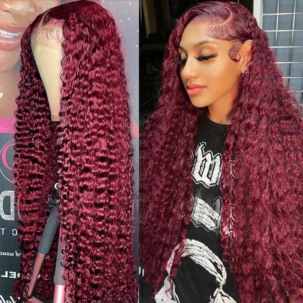 Amazon.com : ALSZIQIHR 99J Burgundy Water Wave Lace Front