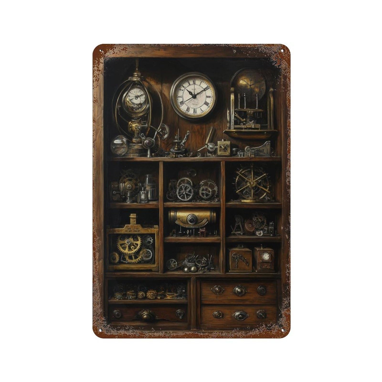 xiaoxiaoshen Steampunk Cabinet of Curiosities Dark Academia Victorian Science Illustration Vintage Wall Decor Art Metal Tin Poster Modern Home Decor Art Home Bar Shop Decorations Vintage Sign 30x20cm
